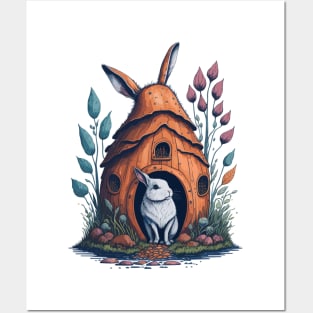 Rabbit Living in Mushroom house Posters and Art